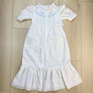VTG Y2K Little Star Girls White Embroidered Prairie Dress Size XS Linen Style